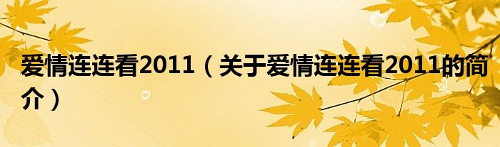 愛情連連看2011（關(guān)于愛情連連看2011的簡(jiǎn)介）