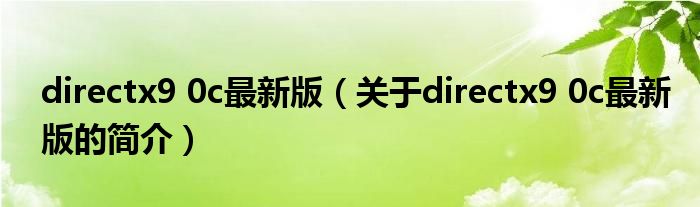 directx9 0c最新版（關(guān)于directx9 0c最新版的簡(jiǎn)介）