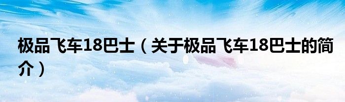 極品飛車18巴士（關(guān)于極品飛車18巴士的簡介）