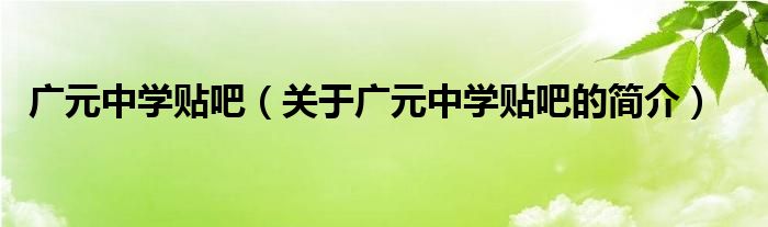 廣元中學貼吧（關(guān)于廣元中學貼吧的簡介）