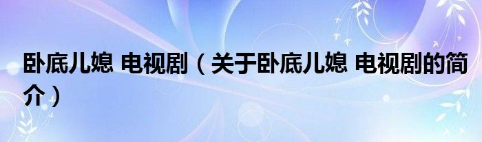 臥底兒媳 電視?。P(guān)于臥底兒媳 電視劇的簡介）