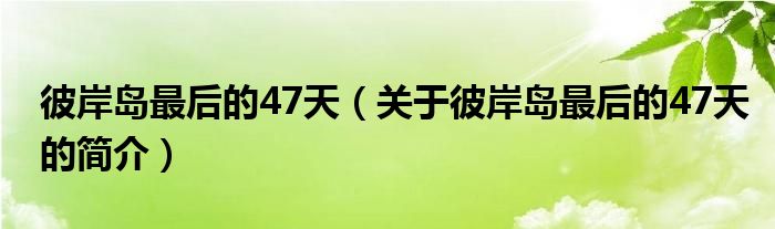 彼岸島最后的47天（關(guān)于彼岸島最后的47天的簡介）