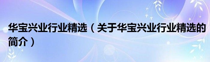 華寶興業(yè)行業(yè)精選（關于華寶興業(yè)行業(yè)精選的簡介）