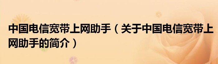 中國電信寬帶上網助手（關于中國電信寬帶上網助手的簡介）