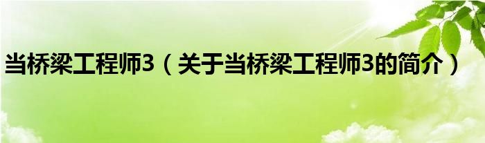 當(dāng)橋梁工程師3（關(guān)于當(dāng)橋梁工程師3的簡介）