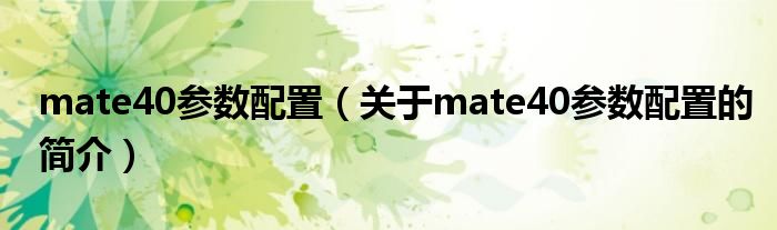 mate40參數(shù)配置（關(guān)于mate40參數(shù)配置的簡(jiǎn)介）