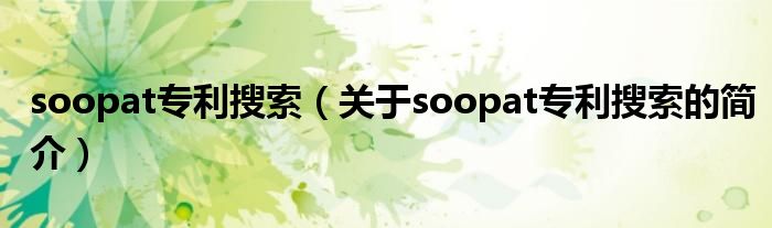 soopat專利搜索（關于soopat專利搜索的簡介）