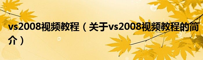 vs2008視頻教程（關(guān)于vs2008視頻教程的簡(jiǎn)介）