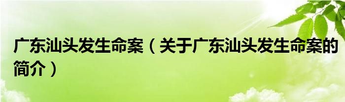 廣東汕頭發(fā)生命案（關(guān)于廣東汕頭發(fā)生命案的簡(jiǎn)介）