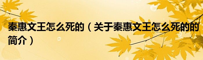 秦惠文王怎么死的（關(guān)于秦惠文王怎么死的的簡介）