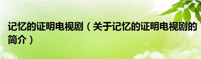 記憶的證明電視?。P于記憶的證明電視劇的簡介）