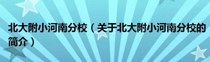 北大附小河南分校（關(guān)于北大附小河南分校的簡(jiǎn)介）