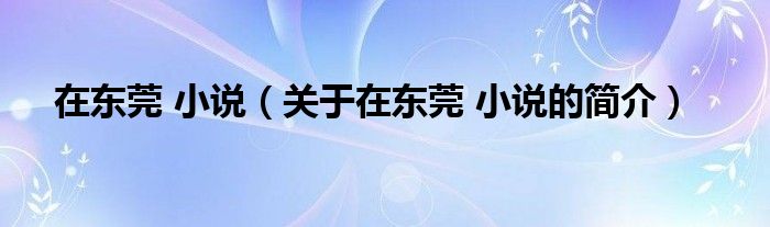 在東莞 小說（關(guān)于在東莞 小說的簡介）