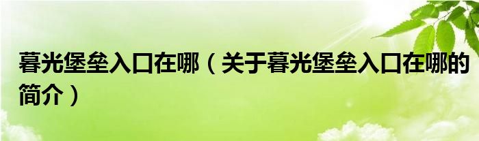 暮光堡壘入口在哪（關(guān)于暮光堡壘入口在哪的簡介）