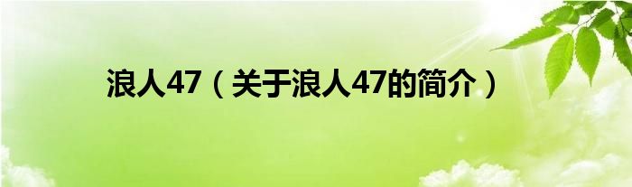 浪人47（關(guān)于浪人47的簡(jiǎn)介）