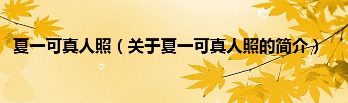 夏一可真人照（關(guān)于夏一可真人照的簡(jiǎn)介）