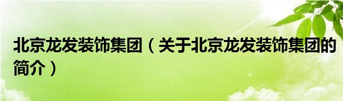 北京龍發(fā)裝飾集團(tuán)（關(guān)于北京龍發(fā)裝飾集團(tuán)的簡介）