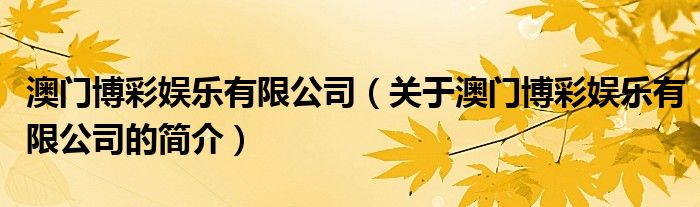 澳門博彩娛樂有限公司（關(guān)于澳門博彩娛樂有限公司的簡介）