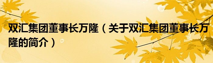 雙匯集團(tuán)董事長萬?。P(guān)于雙匯集團(tuán)董事長萬隆的簡介）