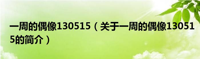 一周的偶像130515（關(guān)于一周的偶像130515的簡(jiǎn)介）