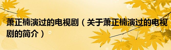 蕭正楠演過的電視劇（關于蕭正楠演過的電視劇的簡介）