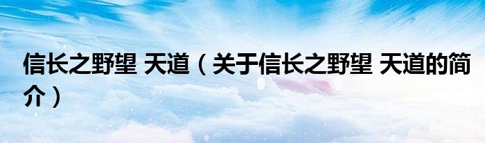 信長之野望 天道（關(guān)于信長之野望 天道的簡介）