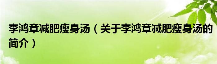 李鴻章減肥瘦身湯（關(guān)于李鴻章減肥瘦身湯的簡介）