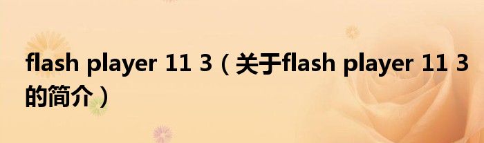 flash player 11 3（關(guān)于flash player 11 3的簡介）