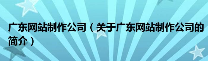 廣東網(wǎng)站制作公司（關(guān)于廣東網(wǎng)站制作公司的簡(jiǎn)介）