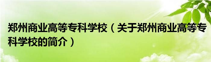 鄭州商業(yè)高等專科學(xué)校（關(guān)于鄭州商業(yè)高等?？茖W(xué)校的簡介）