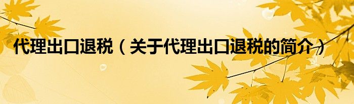 代理出口退稅（關(guān)于代理出口退稅的簡介）