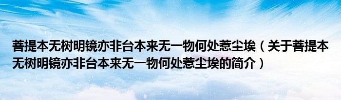 菩提本無樹明鏡亦非臺本來無一物何處惹塵埃（關于菩提本無樹明鏡亦非臺本來無一物何處惹塵埃的簡介）