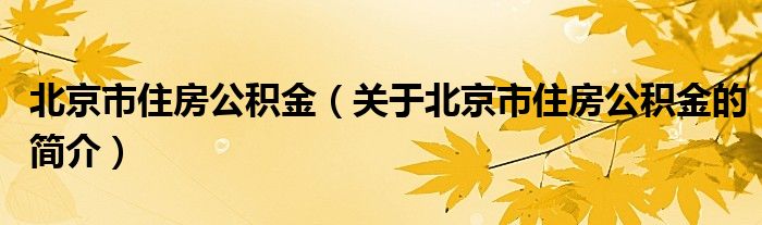 北京市住房公積金（關(guān)于北京市住房公積金的簡介）