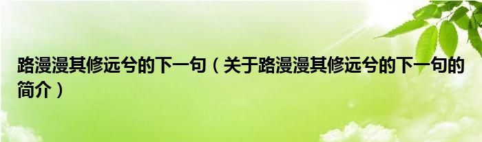 路漫漫其修遠兮的下一句（關(guān)于路漫漫其修遠兮的下一句的簡介）