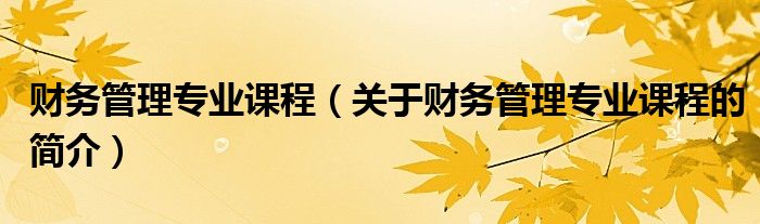 財務管理專業(yè)課程（關(guān)于財務管理專業(yè)課程的簡介）