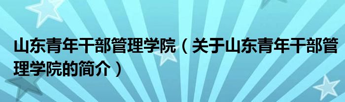 山東青年干部管理學(xué)院（關(guān)于山東青年干部管理學(xué)院的簡(jiǎn)介）