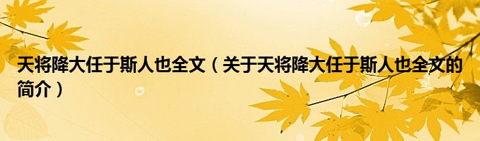 天將降大任于斯人也全文（關(guān)于天將降大任于斯人也全文的簡介）