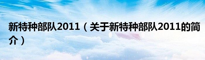 新特種部隊2011（關(guān)于新特種部隊2011的簡介）