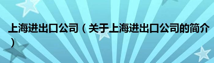 上海進(jìn)出口公司（關(guān)于上海進(jìn)出口公司的簡(jiǎn)介）