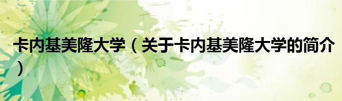 卡內(nèi)基美隆大學(xué)（關(guān)于卡內(nèi)基美隆大學(xué)的簡(jiǎn)介）