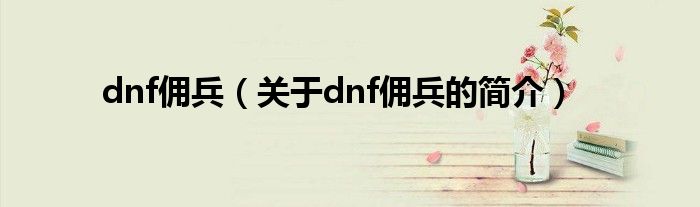 dnf傭兵（關于dnf傭兵的簡介）