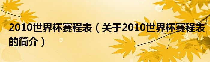 2010世界杯賽程表（關(guān)于2010世界杯賽程表的簡(jiǎn)介）