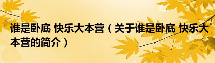 誰是臥底 快樂大本營（關(guān)于誰是臥底 快樂大本營的簡介）