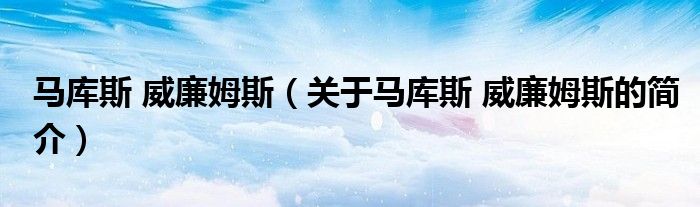 馬庫(kù)斯 威廉姆斯（關(guān)于馬庫(kù)斯 威廉姆斯的簡(jiǎn)介）