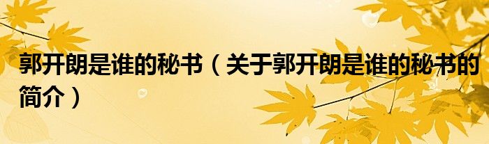 郭開朗是誰的秘書（關(guān)于郭開朗是誰的秘書的簡介）