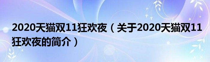 2020天貓雙11狂歡夜（關于2020天貓雙11狂歡夜的簡介）