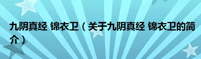 九陰真經(jīng) 錦衣衛(wèi)（關(guān)于九陰真經(jīng) 錦衣衛(wèi)的簡(jiǎn)介）