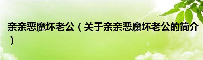 親親惡魔壞老公（關于親親惡魔壞老公的簡介）