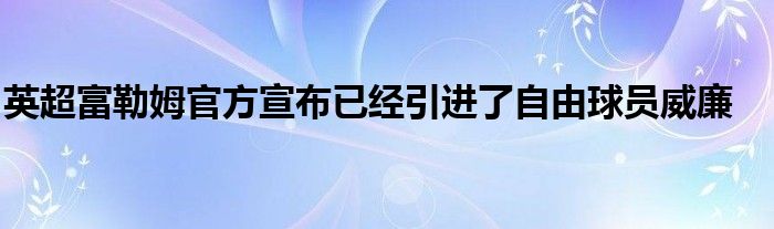 英超富勒姆官方宣布已經引進了自由球員威廉