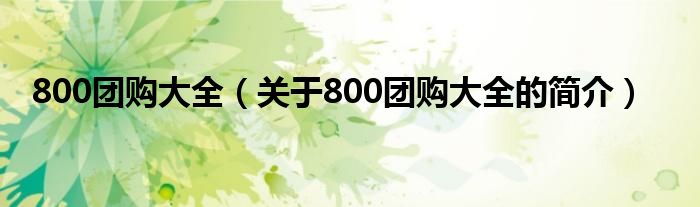 800團購大全（關于800團購大全的簡介）